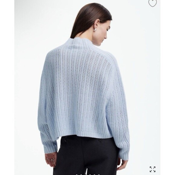 Madewell Women's XL 100% Merino Wool Pointelle-Stitch Mockneck Sweater Blue - Picture 3 of 10